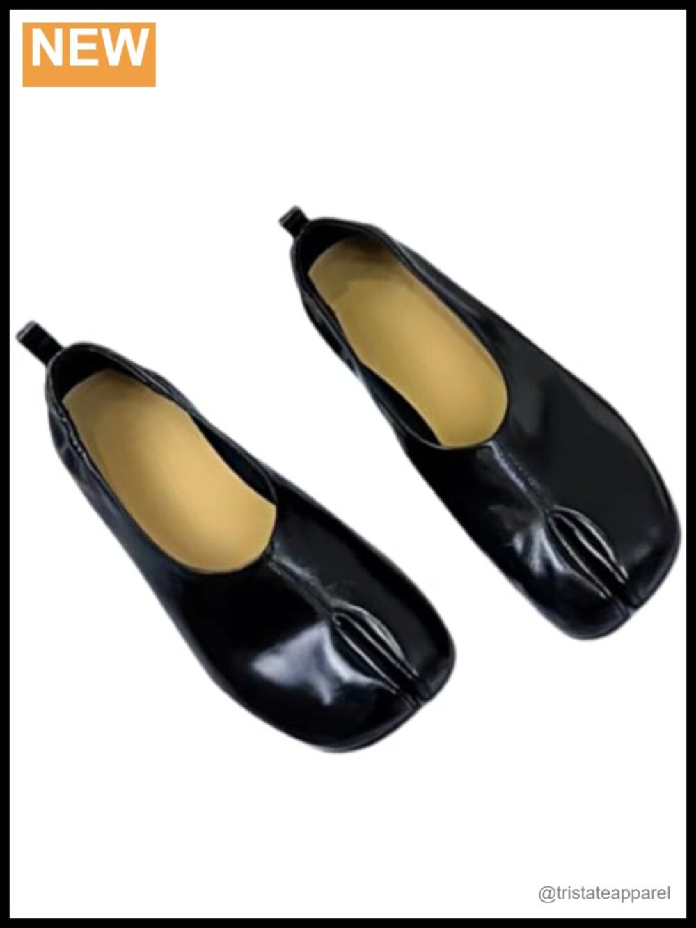 Genuine Leather Tabi Slip-On Ballet Flats Split Toe Block Heel Women